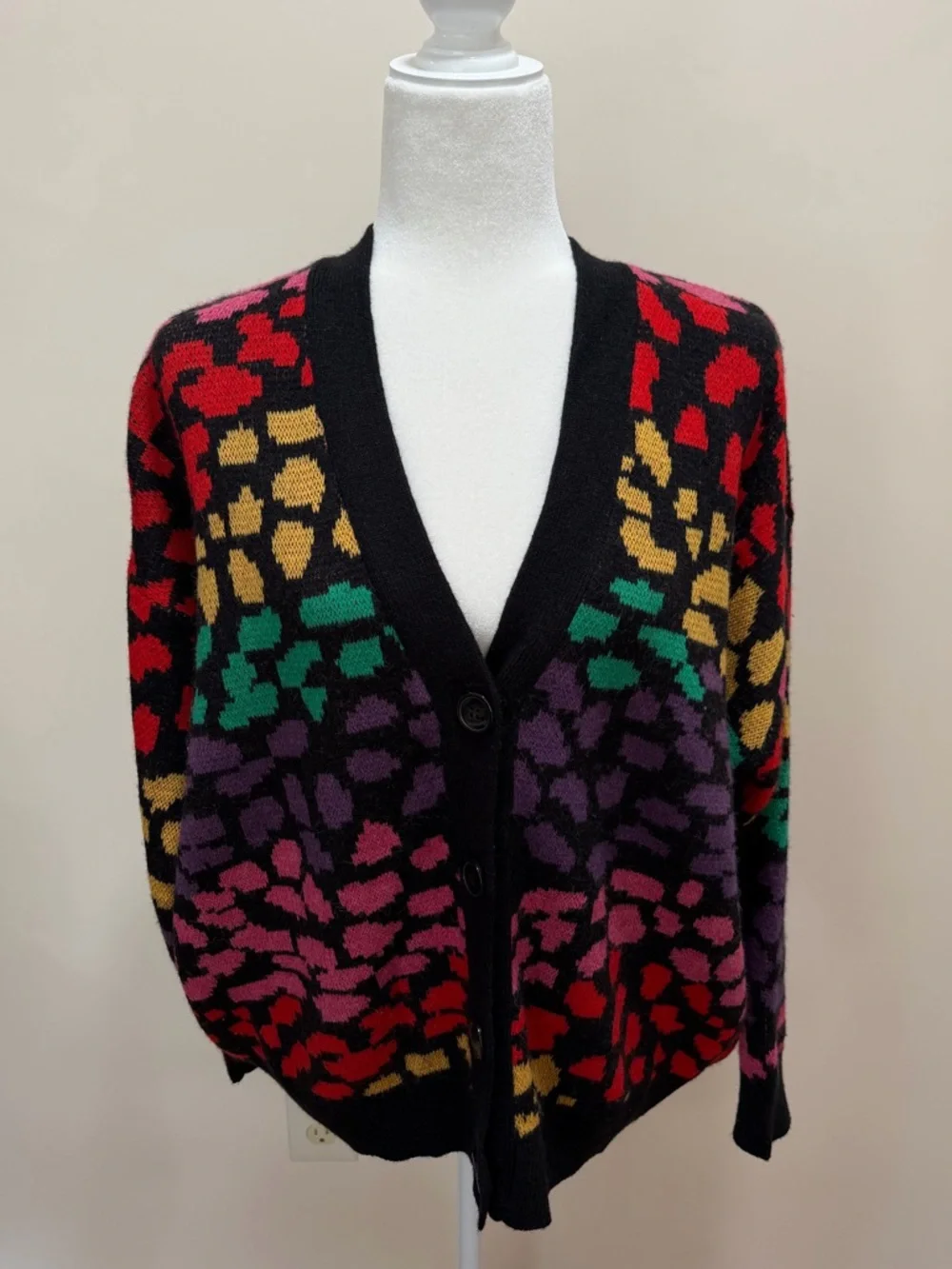 FARM Rio Rainbow Leopard Print Acrylic Blend Long Sleeve Cardigan Sweater Top XS - Picture 2 of 6